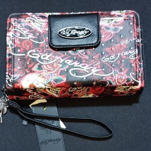 Ed Hardy Black and Red Graphic Wallet/Wristlet